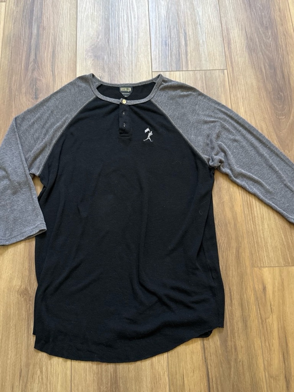 Long Sleeve Baseballism Black Body with Gray Raglan Sleeves Henley Shirt
